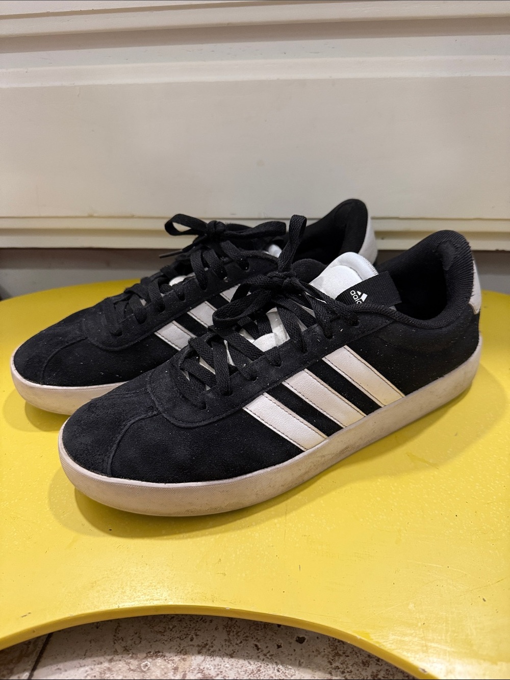 adidas Men’s Black Suede Sneakers with White Three Stripes